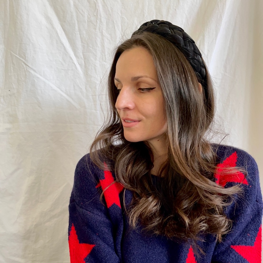 ▪️NEW • Braided Black Shiny Silk Headband •
